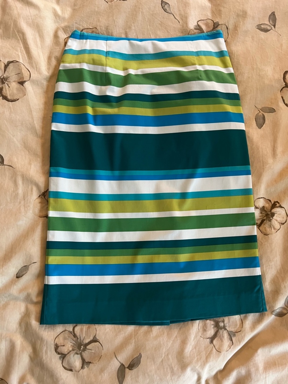 BODEN Teal, Green & White Striped Pencil Skirt